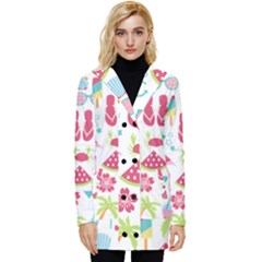 Flamingo Bird Nature Illustration Summer Beach Button Up Hooded Coat 