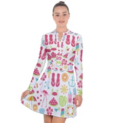 Flamingo Bird Nature Illustration Summer Beach Long Sleeve Panel Dress