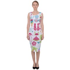 Flamingo Bird Nature Illustration Summer Beach Sleeveless Pencil Dress