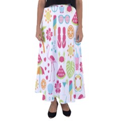 Flamingo Bird Nature Illustration Summer Beach Flared Maxi Skirt