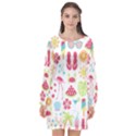 Flamingo Bird Nature Illustration Summer Beach Long Sleeve Chiffon Shift Dress  View1