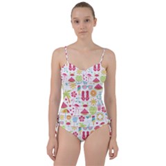 Flamingo Bird Nature Illustration Summer Beach Sweetheart Tankini Set