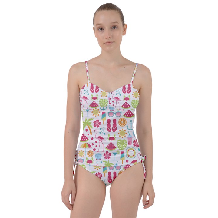 Flamingo Bird Nature Illustration Summer Beach Sweetheart Tankini Set