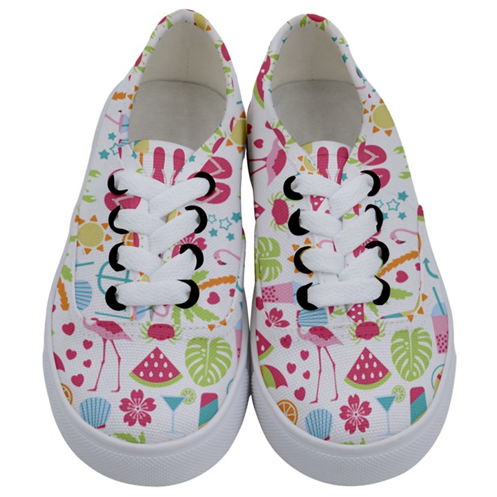 Flamingo Bird Nature Illustration Summer Beach Kids  Classic Low Top Sneakers