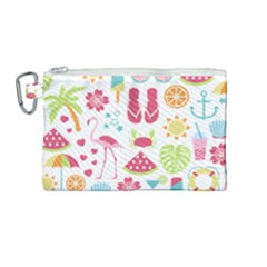 Flamingo Bird Nature Illustration Summer Beach Canvas Cosmetic Bag (medium)