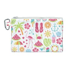 Flamingo Bird Nature Illustration Summer Beach Canvas Cosmetic Bag (large)