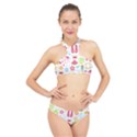 Flamingo Bird Nature Illustration Summer Beach High Neck Bikini Set View1