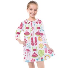 Flamingo Bird Nature Illustration Summer Beach Kids  Quarter Sleeve Shirt Dress