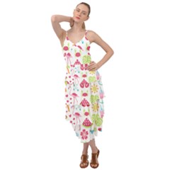 Flamingo Bird Nature Illustration Summer Beach Layered Bottom Dress