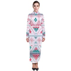 Aztec Ethnic Seamless Pattern Turtleneck Maxi Dress