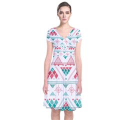 Aztec Ethnic Seamless Pattern Short Sleeve Front Wrap Dress