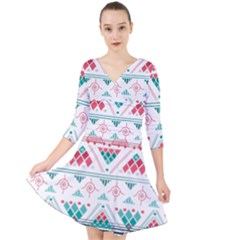 Aztec Ethnic Seamless Pattern Quarter Sleeve Front Wrap Dress