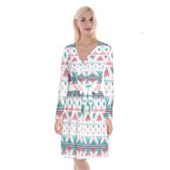 Aztec Ethnic Seamless Pattern Long Sleeve Velvet Front Wrap Dress