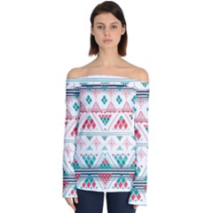 Aztec Ethnic Seamless Pattern Off Shoulder Long Sleeve Top