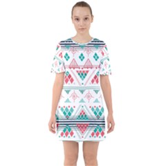 Aztec Ethnic Seamless Pattern Sixties Short Sleeve Mini Dress