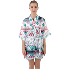 Aztec Ethnic Seamless Pattern Half Sleeve Satin Kimono 