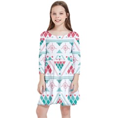 Aztec Ethnic Seamless Pattern Kids  Quarter Sleeve Skater Dress