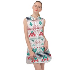 Aztec Ethnic Seamless Pattern Sleeveless Shirt Dress