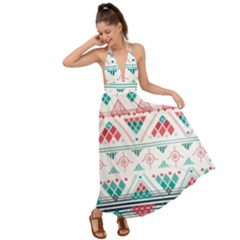 Aztec Ethnic Seamless Pattern Backless Maxi Beach Dress