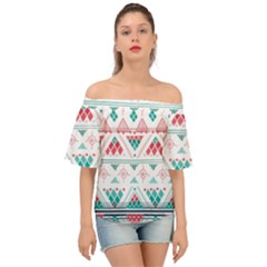 Aztec Ethnic Seamless Pattern Off Shoulder Short Sleeve Top