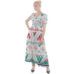 Aztec Ethnic Seamless Pattern Button Up Short Sleeve Maxi Dress