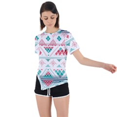 Aztec Ethnic Seamless Pattern Asymmetrical Short Sleeve Sports Tee