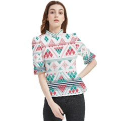 Aztec Ethnic Seamless Pattern Frill Neck Blouse