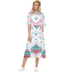 Aztec Ethnic Seamless Pattern Bow Sleeve Chiffon Midi Dress