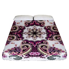 Multicolored Pattern Illustration Purple Peacock Fitted Sheet (queen Size)