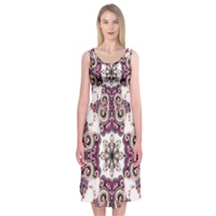 Multicolored Pattern Illustration Purple Peacock Midi Sleeveless Dress