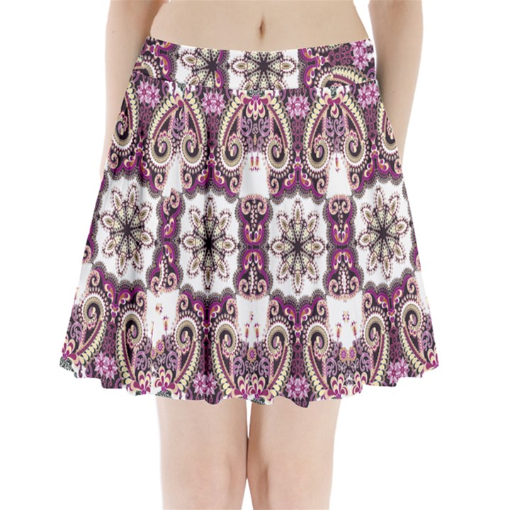 Multicolored Pattern Illustration Purple Peacock Pleated Mini Skirt