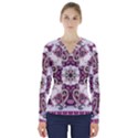 Multicolored Pattern Illustration Purple Peacock V-Neck Long Sleeve Top View1