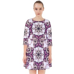 Multicolored Pattern Illustration Purple Peacock Smock Dress