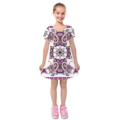 Multicolored Pattern Illustration Purple Peacock Kids  Short Sleeve Velvet Dress