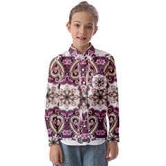 Multicolored Pattern Illustration Purple Peacock Kids  Long Sleeve Shirt by Jancukart