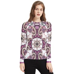 Multicolored Pattern Illustration Purple Peacock Women s Long Sleeve Rash Guard