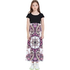 Multicolored Pattern Illustration Purple Peacock Kids  Flared Maxi Skirt