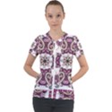 Multicolored Pattern Illustration Purple Peacock Short Sleeve Zip Up Jacket View1