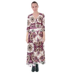 Multicolored Pattern Illustration Purple Peacock Button Up Maxi Dress