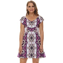 Multicolored Pattern Illustration Purple Peacock Short Sleeve Tiered Mini Dress