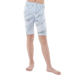 White Marble Texture Pattern Kids  Mid Length Swim Shorts