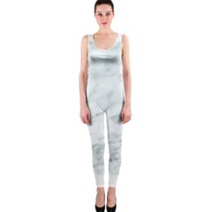 White Marble Texture Pattern One Piece Catsuit