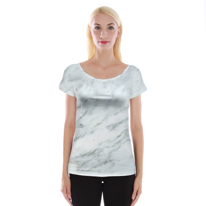 White Marble Texture Pattern Cap Sleeve Top