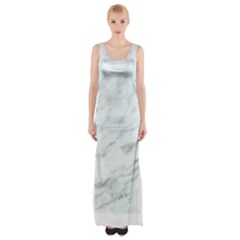 White Marble Texture Pattern Thigh Split Maxi Dress