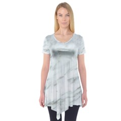 White Marble Texture Pattern Short Sleeve Tunic 