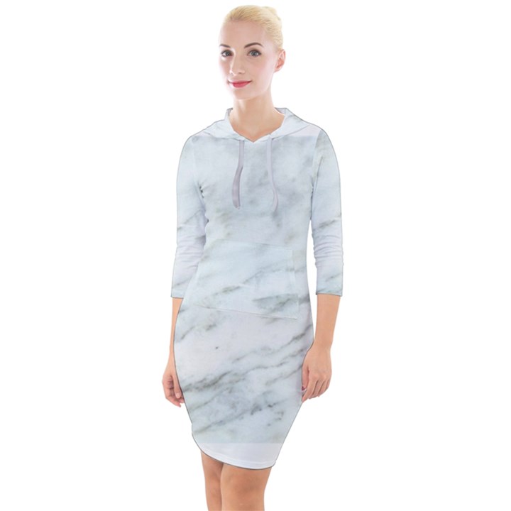 White Marble Texture Pattern Quarter Sleeve Hood Bodycon Dress