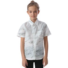 White Marble Texture Pattern Kids  Short Sleeve Shirt by Jancukart