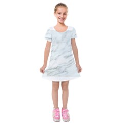 White Marble Texture Pattern Kids  Short Sleeve Velvet Dress