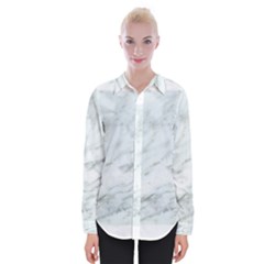 White Marble Texture Pattern Womens Long Sleeve Shirt