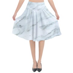 White Marble Texture Pattern Flared Midi Skirt